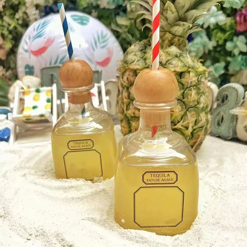 Reusable Cups With Straw Hole Patron Bottles Empty For Drinks Plastic Mini Patron Tequila Bottles Patron Liquor Bottle Cups