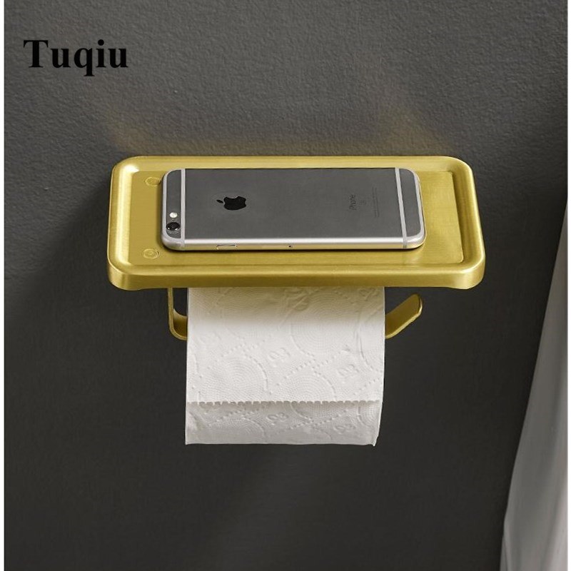 Toiletrolhouder met Telefoon Plank Borstel goud Aluminium Badkamer Accessoires Tissue Rolhouder met Telefoon Opbergrek