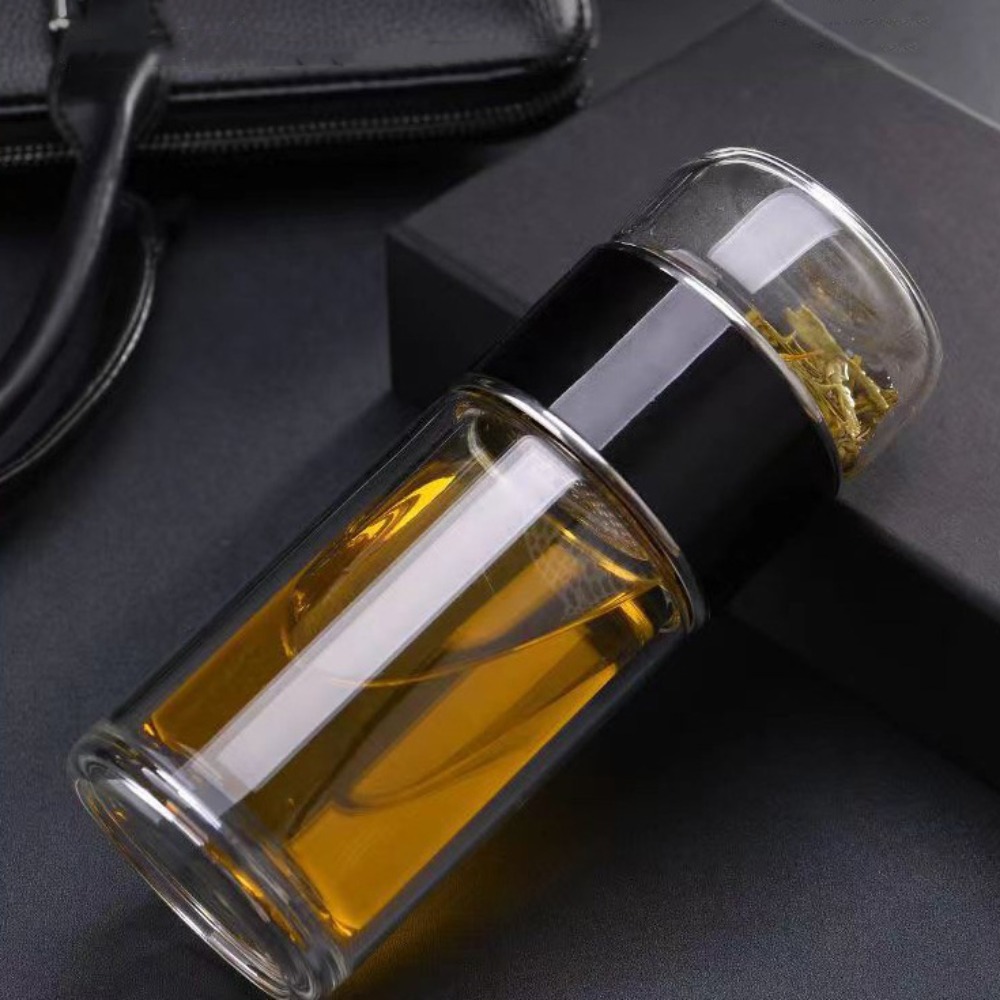 Drinkware 350ml Glass Tea Water Bottle Double Layer with Tea Filter Tea Infuser Bottle Leak Proof Flower Tea Cup Tea Brewing: black