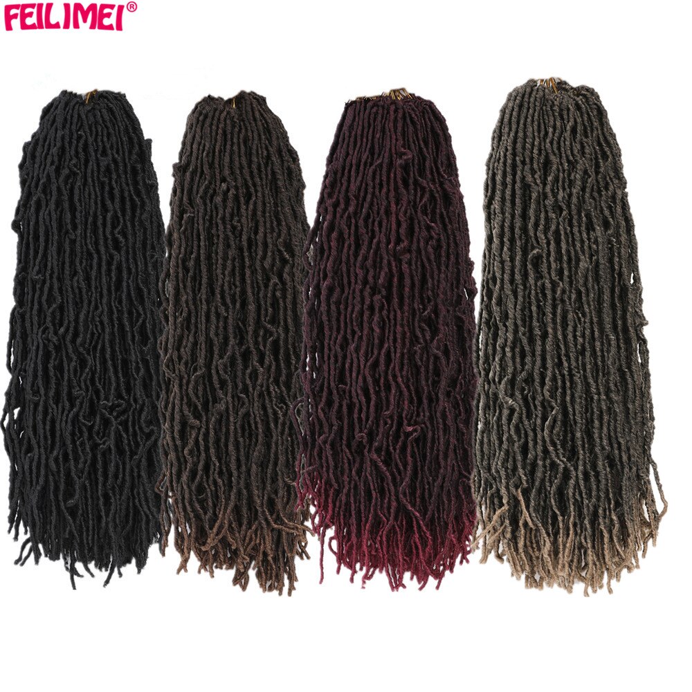 Feilimei Nu Faux locs Crochet Braids Hair 18Inch Synthetic Ombre Black Blonde Goddess Curly Hair Extensions