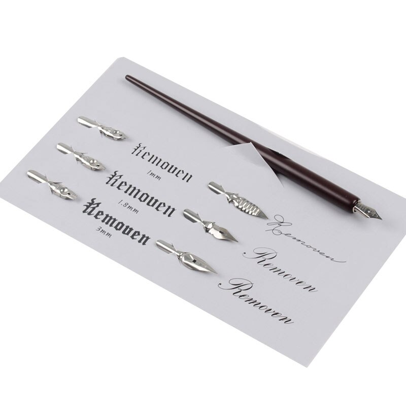 Dip Pen Wood Handcrafted Calligraphy Nib Holder Set with 6 Nib for Practicing Different Fonts Office Supplies School Dip Pens: Brown