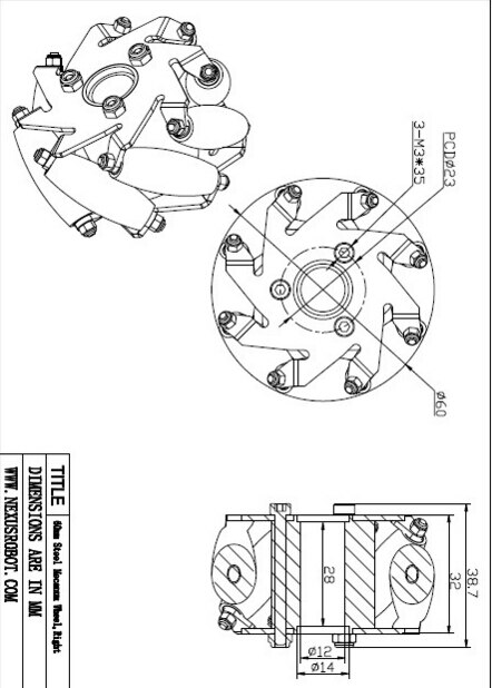 60mm Aluminum robot kit compatible Mecanum Wheel Right 14143