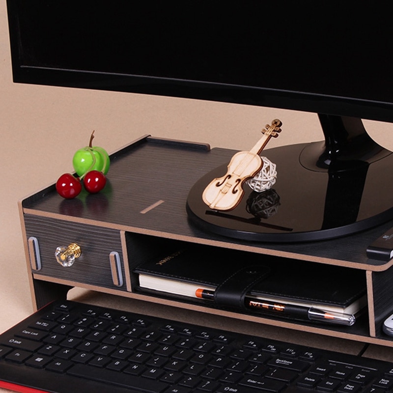 Wooden Monitor Stand Riser Computer Desk Organizer with Keyboard Mouse Storage Slots for Office Supplies School Teachers