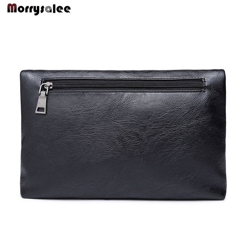 Bolso de mano de cuero negro para hombre, cartera de negocios, sencillo, de gran capacidad, plegable