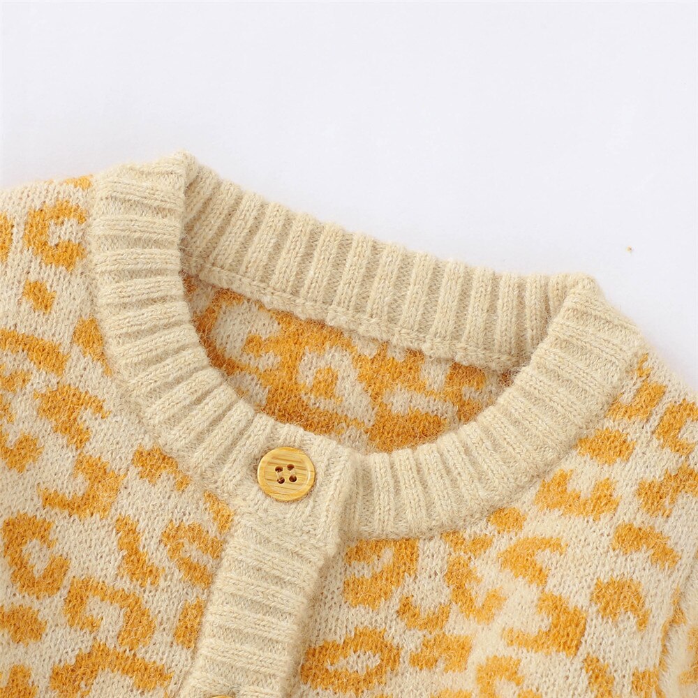 cachi bambino ragazzo ragazza bambini cardigan con stampa leopardata cappotto maglione caldo manica lunga o-collo abbottonato superiore lavorato a maglia autunno inverno