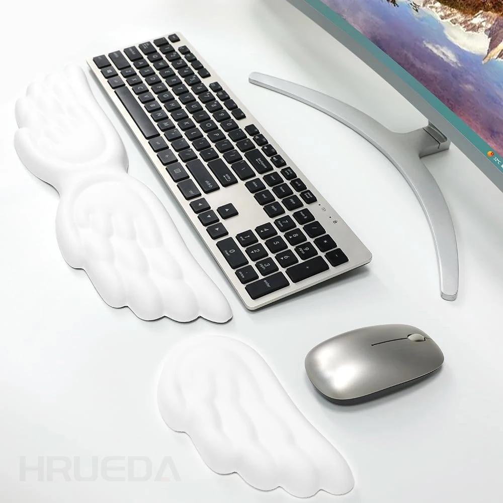 Toetsenbord Muis Polssteun Angel Wing Memory Foam Muismat Set Polssteun Ergonomisch Antislip voor Computer Laptop typen