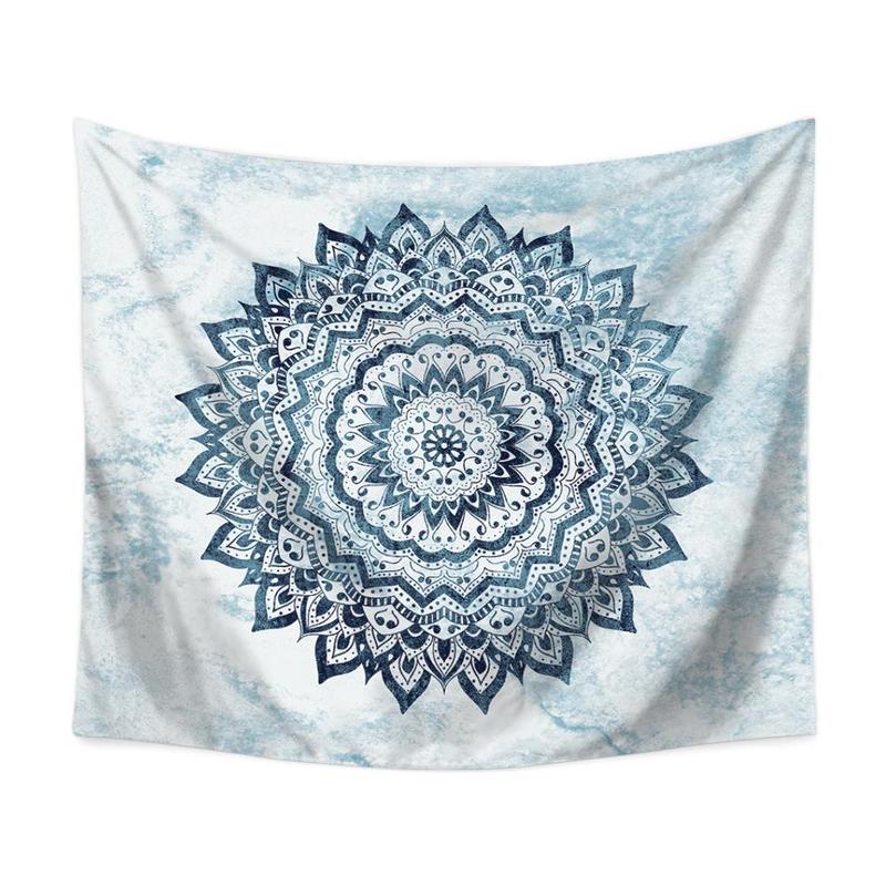 Tapiz de Mandala negro, tapiz de Mandala bohemio, tapiz de Mandala gris, mármol, dorado, azul, para colgar en la pared, tapiz indio bohemio de playa, manta, colchón: C