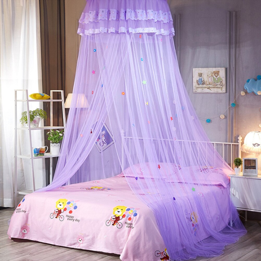 Bedroom Kids Mesh Lace Sleeping Cartoon Round Dome Hanging Heightened Bedding Anti-mosquito Sweet Canopy Bed Net Summer: Purple