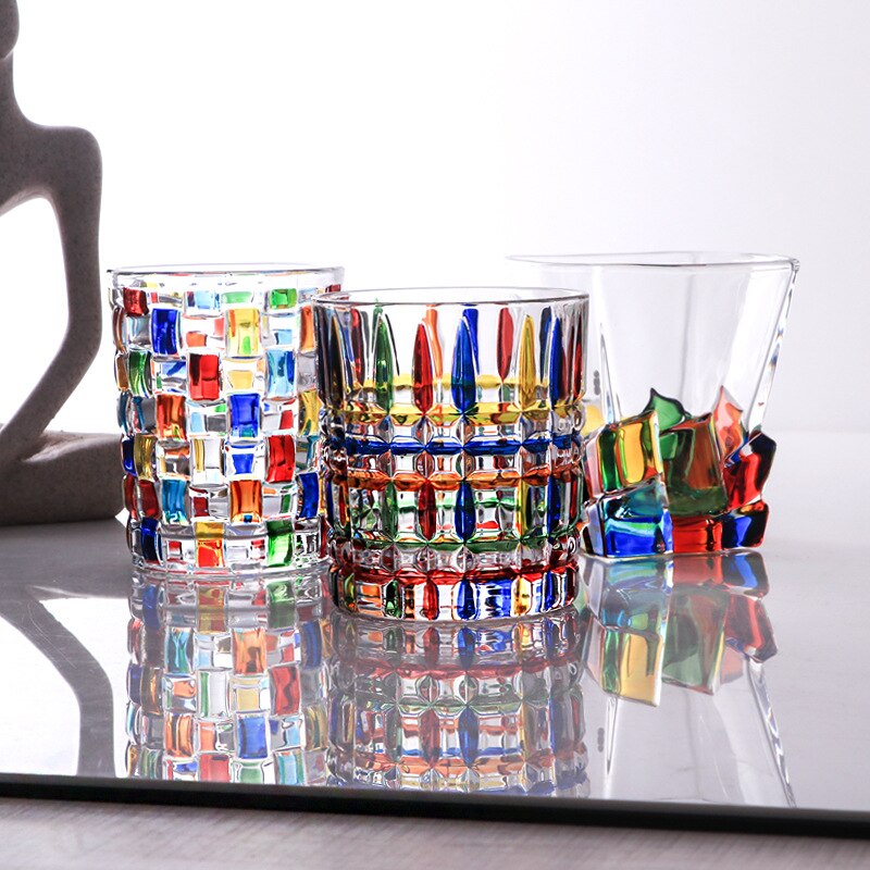 Vaso de cristal para dibujo de colores, vasos de whisky, cristal de diamante para Vodka, copas de vino, Bar, de Hotel,