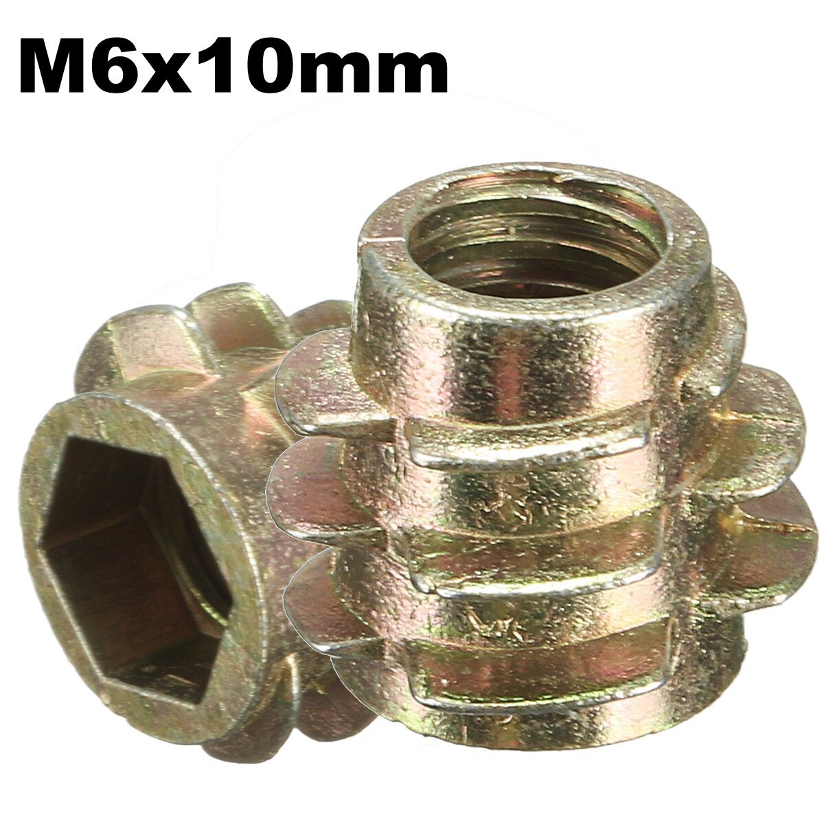9 størrelse  m4 m5 m6 m8 m10 sekskantskrue i gjenget innsats til tre (type e): M6 x 10