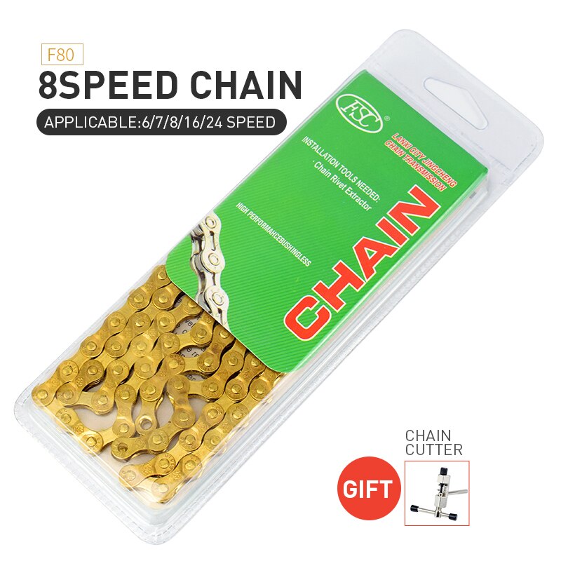 Fsc 6/7/8/9/10/11 speed fietsketting 116 schakels ultralichte carbonstalen mtb mountainbike ketting holle fietsketting: 8s goud  f80