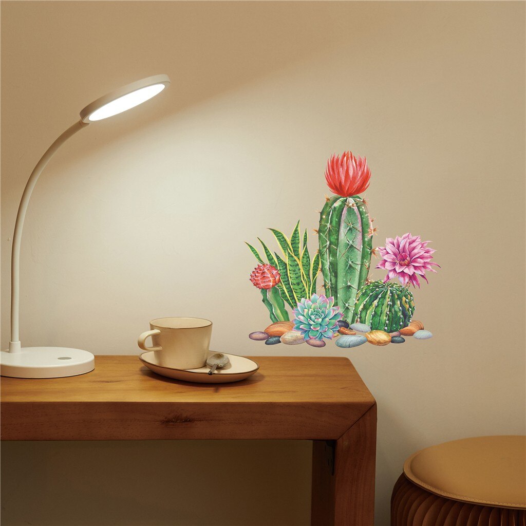 Grøn plante kaktus blomst wallsticker mobil væg påsat dekorativ vægvinduesdekoration