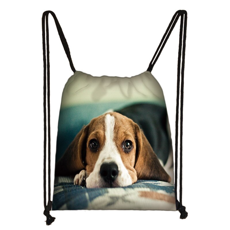 Sød yorkshire terrier / shiba inu / beagle / bulldog snøre taske dame opbevaringstaske hvalp hund rejsetasker rygsæk