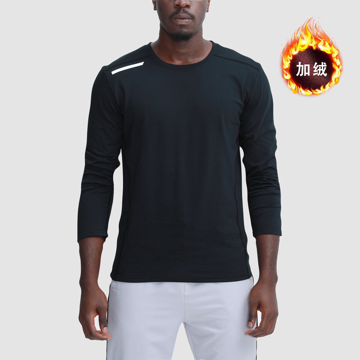 E aggiungi lana calda t-shirt per il tempo libero uomo girocollo cappotto a maniche lunghe per mantenere caldo l&#39;allenamento fitness: black / XXL