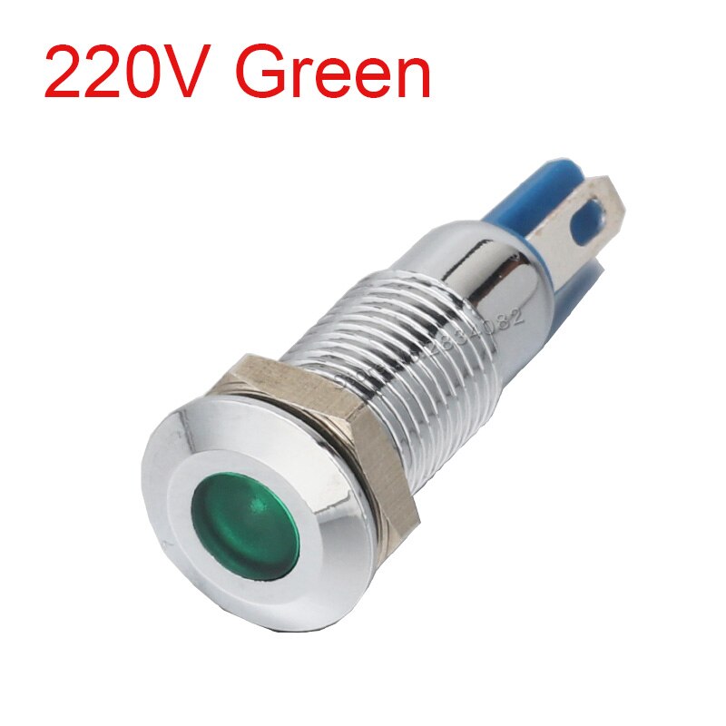 8mm indicator light LED signal lamp metal 12V 24V 220V red yellow green white 2 pin colorful S8-D light: Green 220V