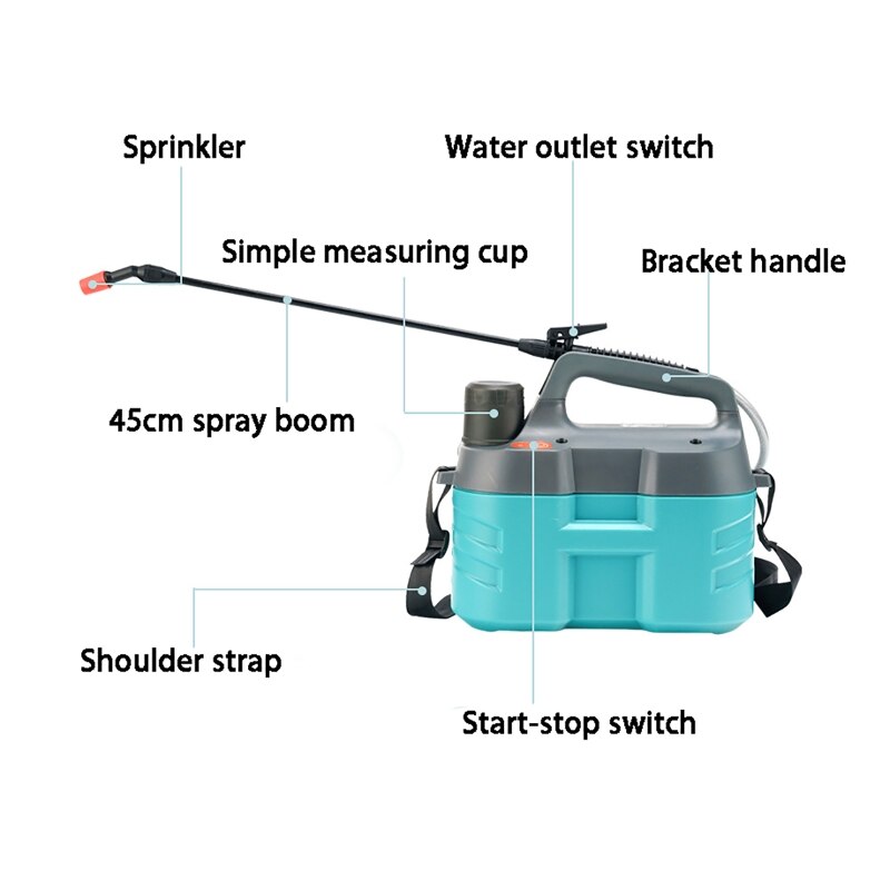 5L 2000mAh Electric Sprayer Agricultural Pesticide Dispenser Rechargeable Lithium Battery Garden Sprayer +45cm Spray Boom