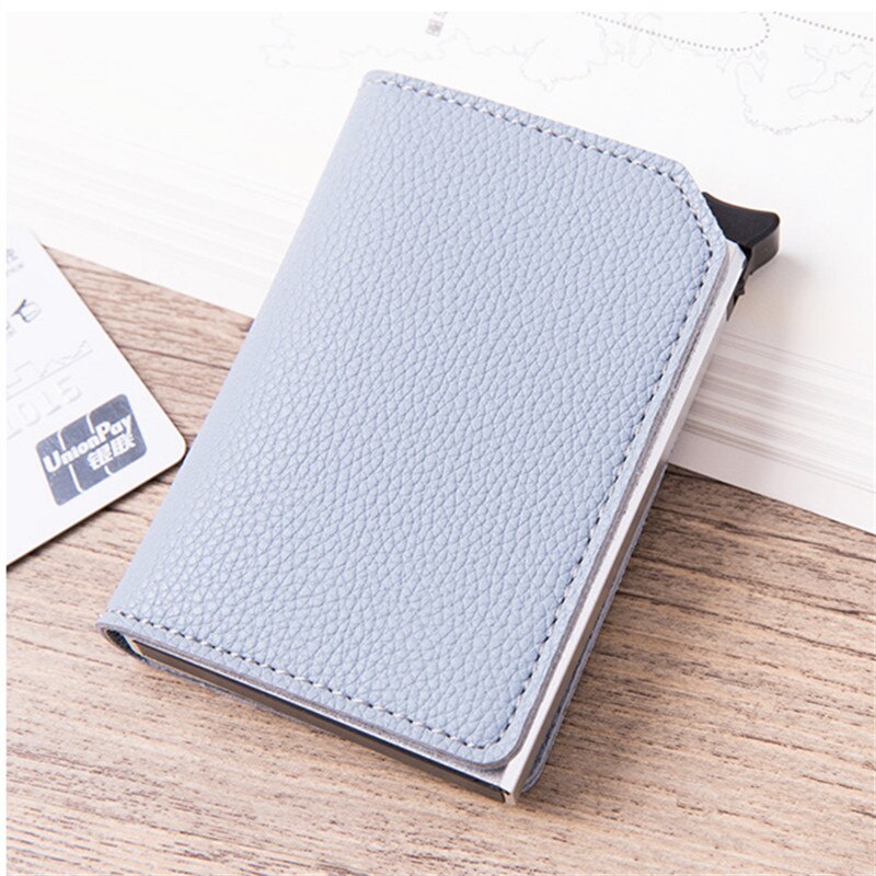 Bycobecy Mode Rfid Portemonnee Dunne Automatische Pop-Up Aluminium Credit Card Case Solid Anti Rfid Bescherming Bank Kaarthouder portemonnee: X-57 Light Blue