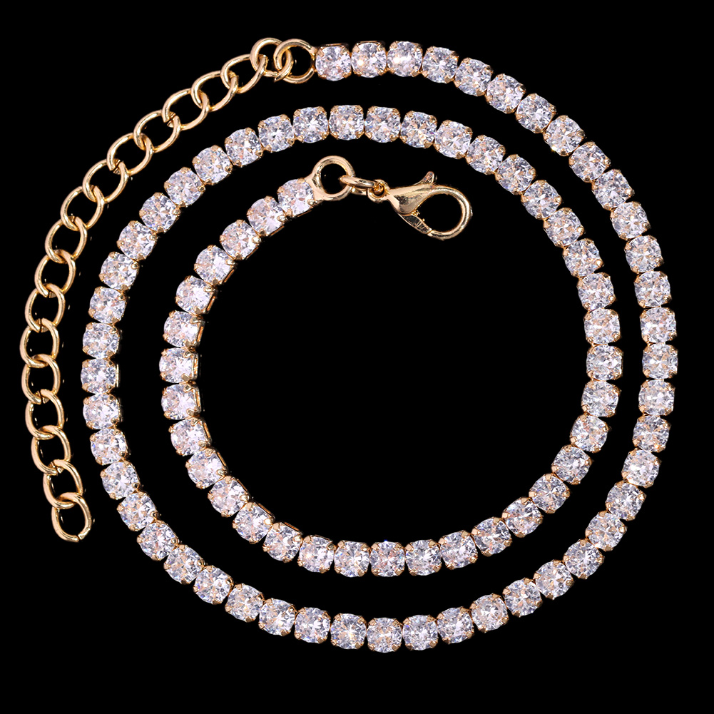 Iced Out Diamond Cuban Link Chain Necklace Men Women Rhinestone Paved Hip Hop Rhombus Cuban Necklaces Tennis Chain Jewelry: 90cm / Rust Red