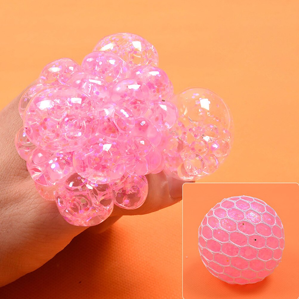 Stress Relief Squeeze Grape Balls Relieve Pressure Balls Hand Fidget Toy Rainbow Novetly Squeeze Ball Mesh Squishy Balls: Pink