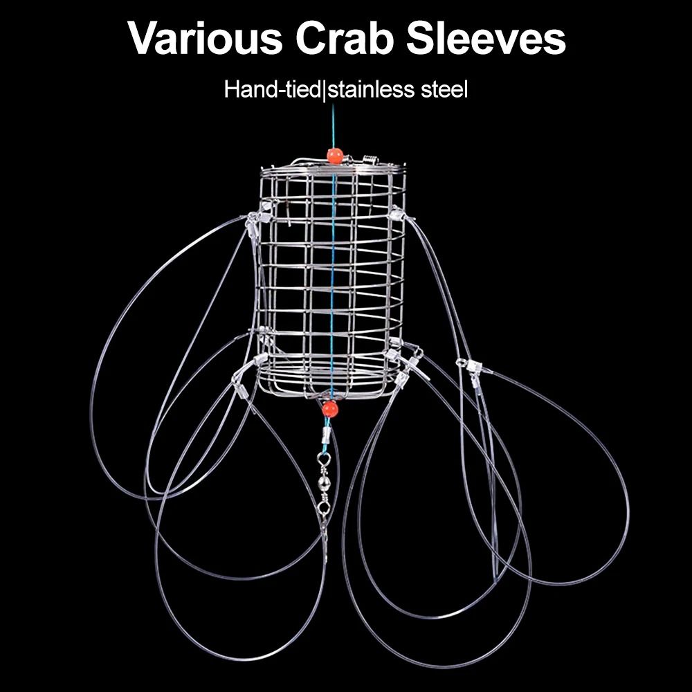 Stainless Steel Crab Catching Tool Steel Wire Lure Trap 8 Laps Crab Fishing Cages Fish Cage Feeder Crab Trap Catching Tool