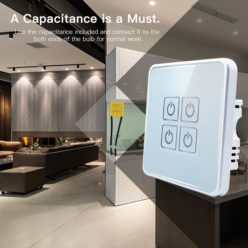 ZIGBEE Tuya EU Standard 4 Gang Smart Touch Switch Tempered Glass Panel Wall Light Switch Work With Alexa Google Home