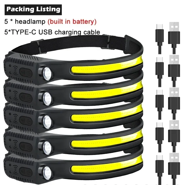 1-10 stk. led-sensorpandelampe med indbygget batteri, usb-genopladelig hovedlommelygte, pandelampe, camping, fiskeri, søgelampe: Rød