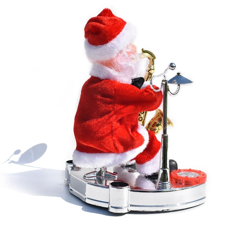 Elektrisk julemanden blæser saxofon dukke scene tromme musik gammel mand børn legetøj jul