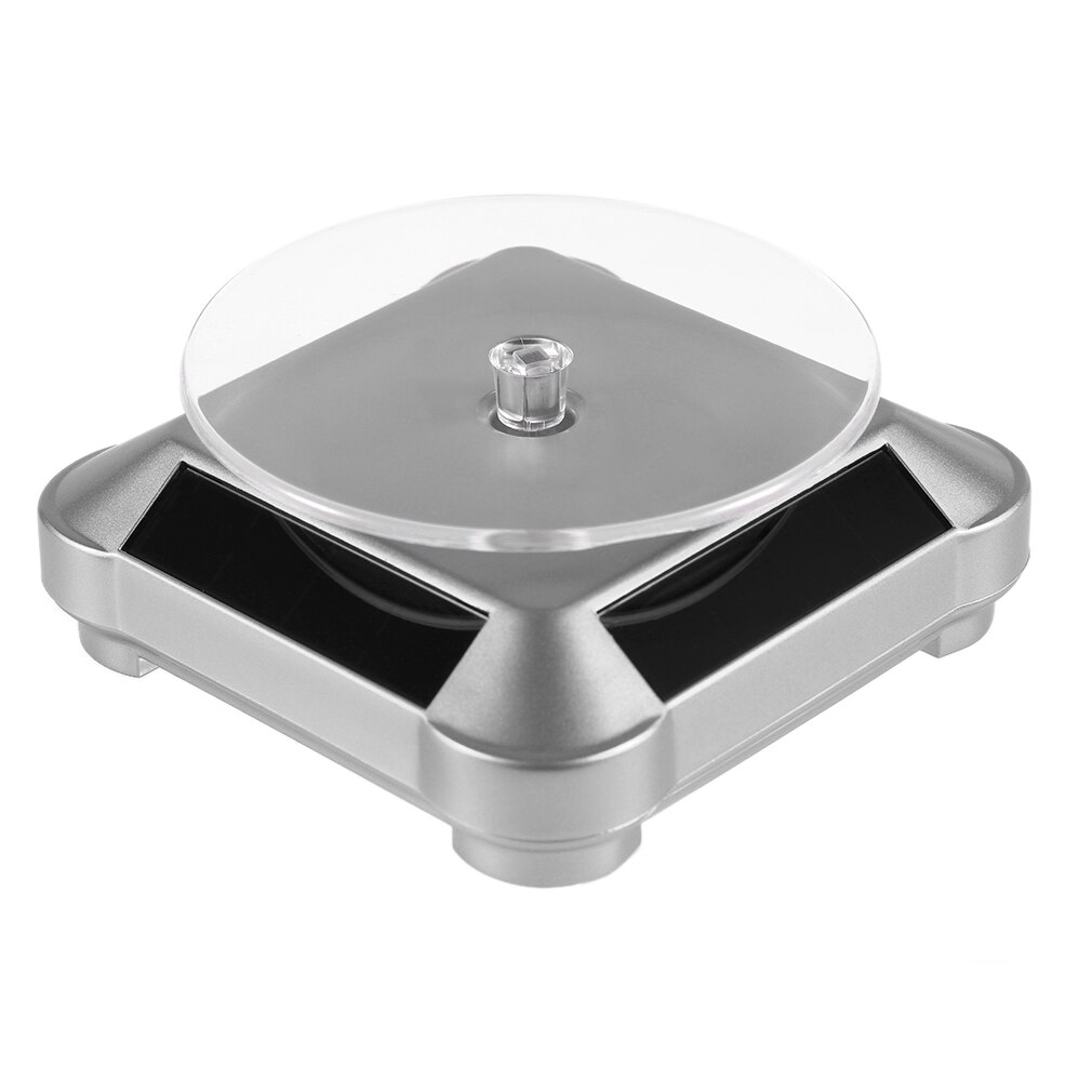 360 Draaitafel Solar Showcase Automatische Roterende Stand Voor Ketting Armband 110*110*50mm Horloge Display: Silver