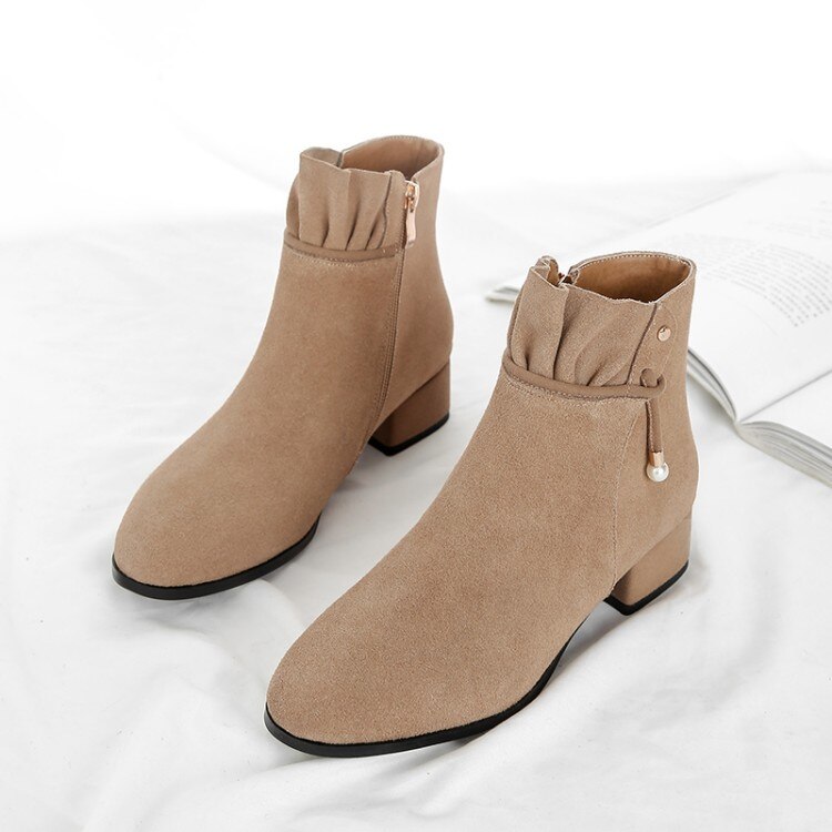 Bottines surdimensionnées en dentelle avec fermeture éclair latérale pour femme, chaussures d'hiver avec pendentif en perle, 11 à 12: Beige / 3
