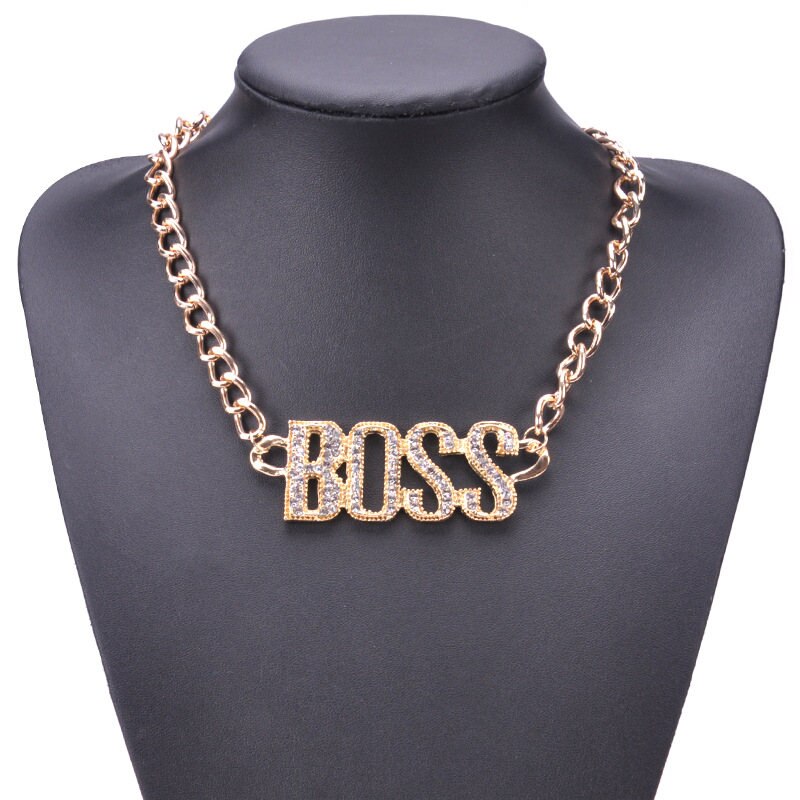 Yidensy punk carta chefe pingente colares ouro prata cor ampla corrente plana colar hip hop jóias para homens: gold color