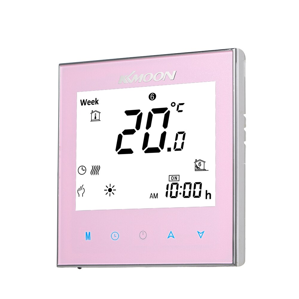 Termostat varm gulv wifi termostat temperaturregulator til vann / elektrisk gulvvarme vann stemmestyring lcd-skjerm: Rosa ingen wifi