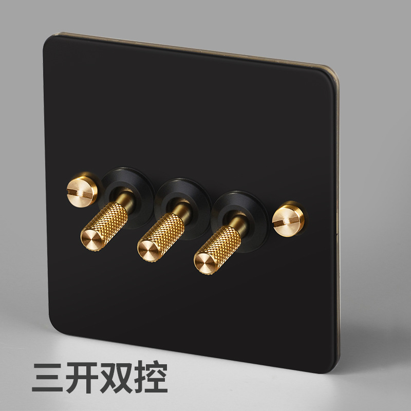 Household Type 86 Concealed Wall Switch Black Metal Copper Lever Panel Industrial Style Retro Stainless Steel Panel Switch: PURPLE