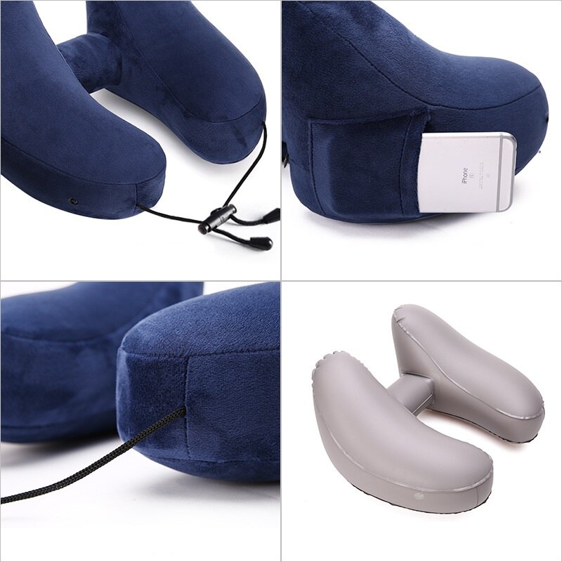 Almohadas inflables para dormir en forma de H, almohada de viaje para cuello, reposacabezas, cojín corporal para coche, avión, oficina, siesta