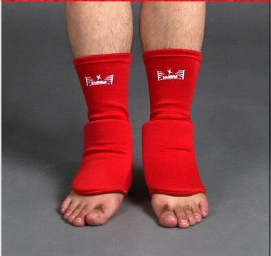 Katoenen wreef scheenbeschermer karate/sanda/taekwondo/muay thai/boks leggings enkelondersteuning bescherming voetbrace uitrusting: Rood / M  140 to 170cm