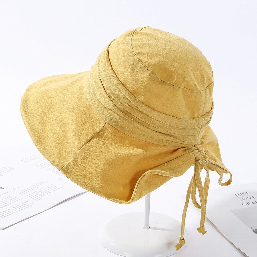 Cokk Zomer Hoed Vrouwen Emmer Hoed Cap Zon Uv-bescherming Effen Kleur Katoen Opvouwbare Zon Hoeden Voor Vrouwen Dames Hoeden gorro Gorras: yellow