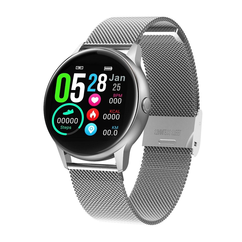 Smartwatch IP68 , dispositivo portátil impermeable, Monitor de ritmo cardíaco, pantalla a Color, reloj inteligente deportivo para Android IOS Larga modo de reposo: Steel Silver