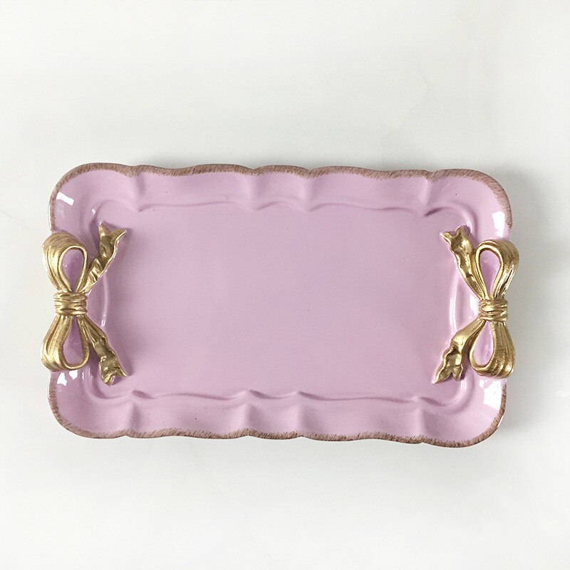 Assiette à gâteau en résine nordic home, plats à dessert, nœud papillon, articles ménagers, plateau de rangement artisanal rose: D