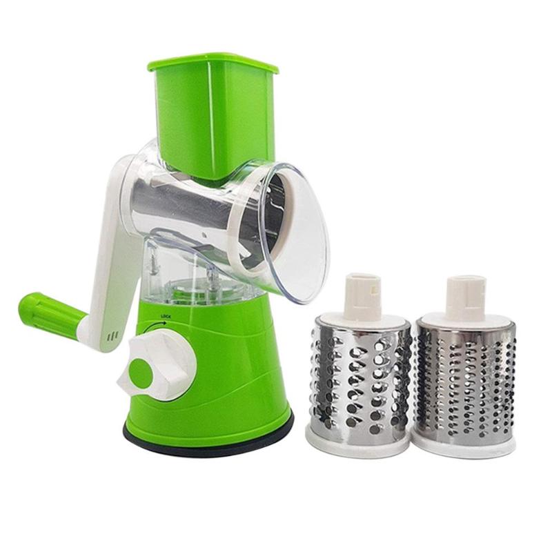 Multifuncional redonda mandolina Slicer 3 In1 cortador de verduras Manual cortadora de vegetales Spiralizer de herramientas cortadoras para la cocina: green