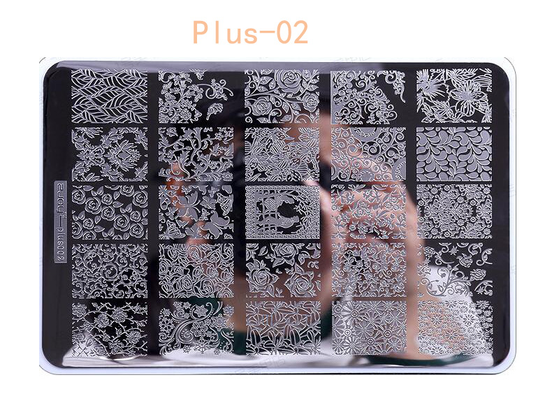 Plantilla grande ZJOY-PLUS 1 hoja 14,5*9,5 cm Dream Catch plantilla Nail Art polaco estampado placas 3D Stencil para uñas sello: PLUS02