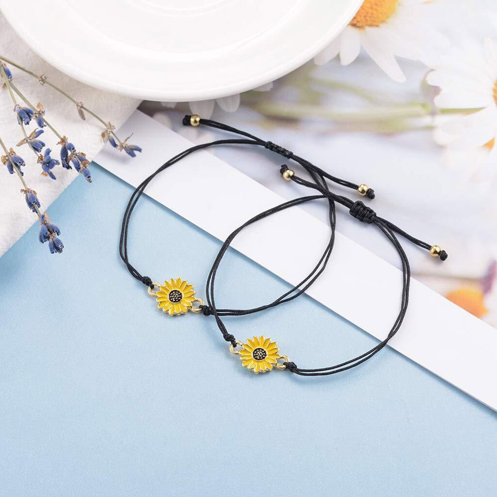 Bracelets Sunflower Sun Flower Daisy Bracelet Alloy Adjustable Woven Card Bracelet Chain Mujer Pulseras