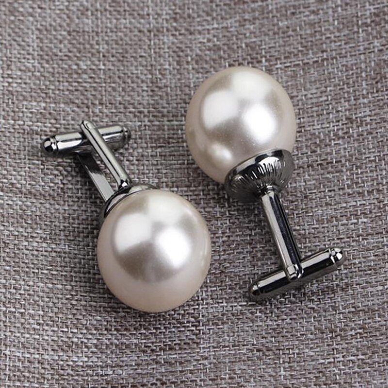 Gemelos de cuentas para hombre y mujer, gemelos redondos de perla blanca de imitación, traje de mujer, gemelos de negocios concisos, de de boda