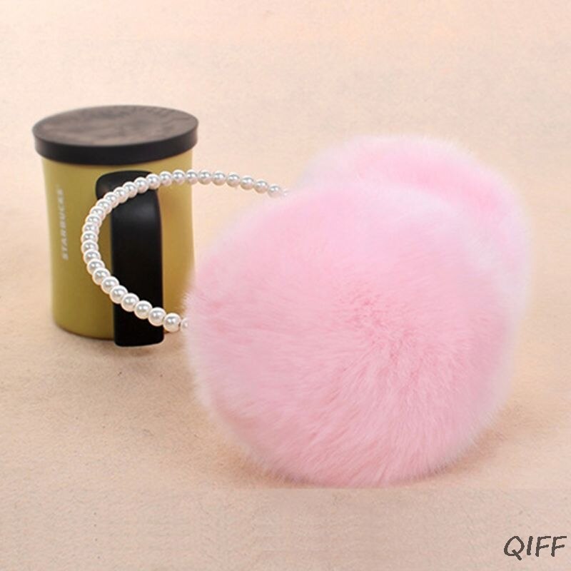 Women Girls Winter Fluffy Plush Earmuffs Imitation Pearl Beaded Headband Thicken Ear Warmer Princess Kids Party Styling Headwear