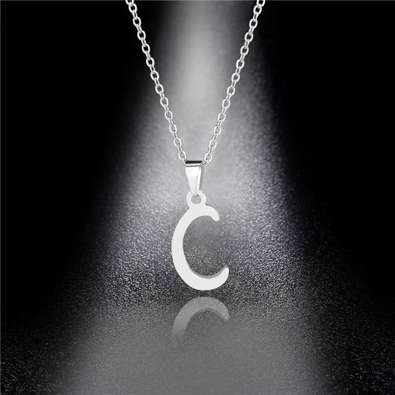 Silber Farbe 26 Briefe Schmuck Englisch Alphabe Halsketten für Frauen Halsband A B C D E F G H I J K L M N O P Q R S T U V W X Y Z: C