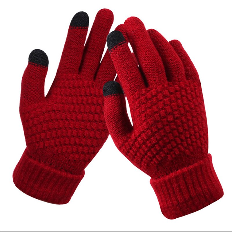 Guantes de punto de Cachemira para mujer, guantes de Jacquard con pantalla táctil, cálidos, de esquí, guantes de peluche: 01