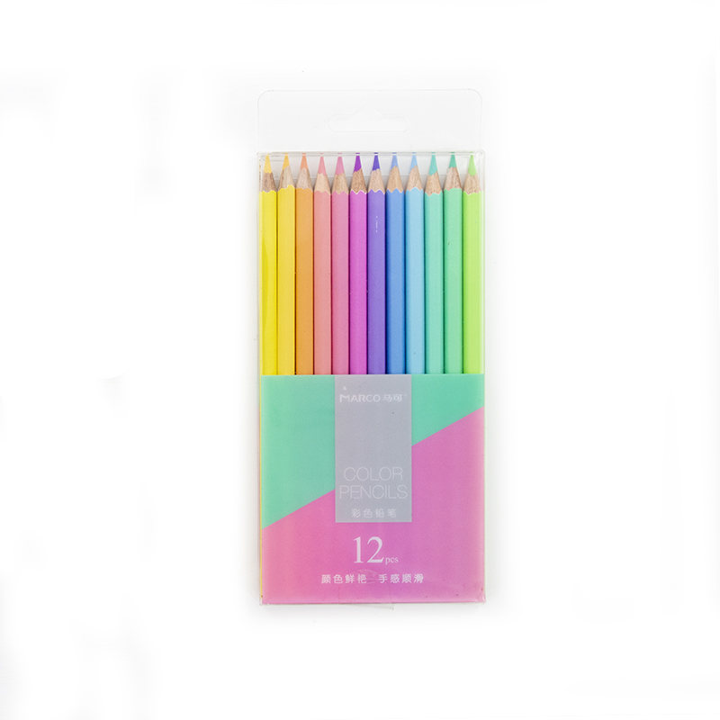 Marco 12/24 farver bløde trendy pastelfarver giftfri farveblyant farveblyanter sæt til farvning af skolekunstartikler: 12 farver papiræske