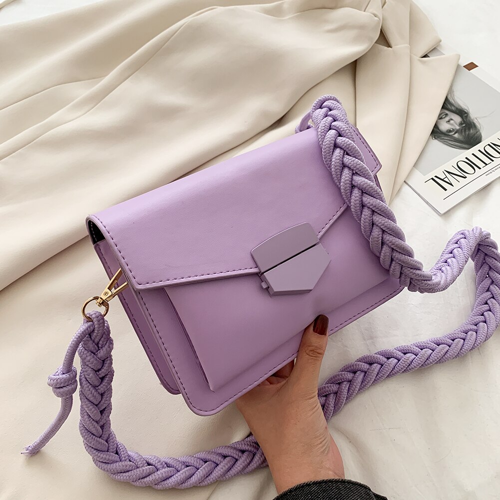 Women Candy Color Crossbody Bags Small Square Shoulder Handbags Female Purse Braided Classic Flap Crossbody Shoulder Bag: Purple