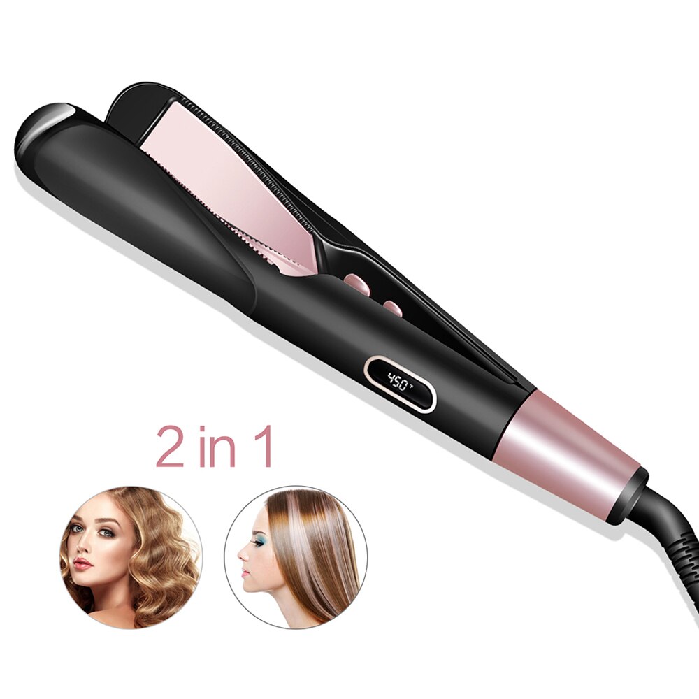 2 in 1 Twist Hair Curler Curling Tongs Perming & Straight Ceramic Coated Plates Flat Iron Hair Straightener Ceramic Curling Iron