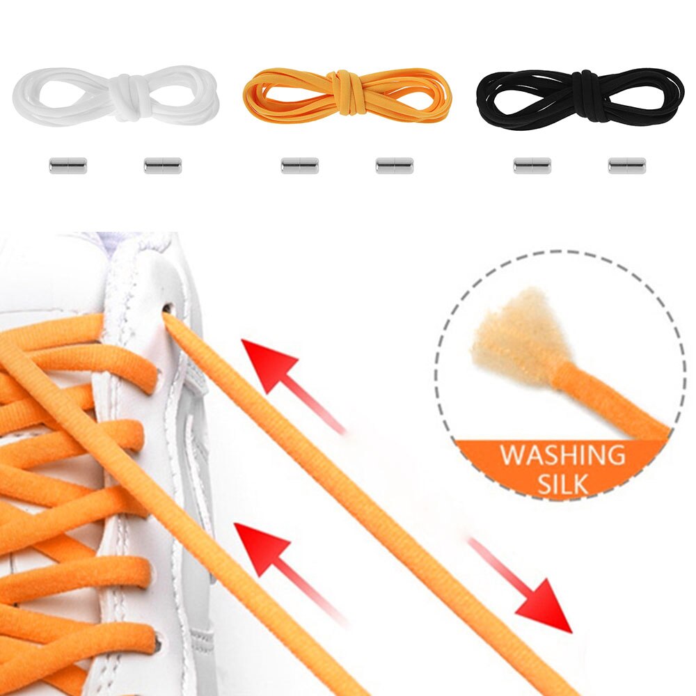 1Pair Elastic No Tie Shoelaces Metal Lock Shoe Laces Lazy Lock Laces Shoe Strings for Kids Adult Sneakers Semicircle Shoestrings