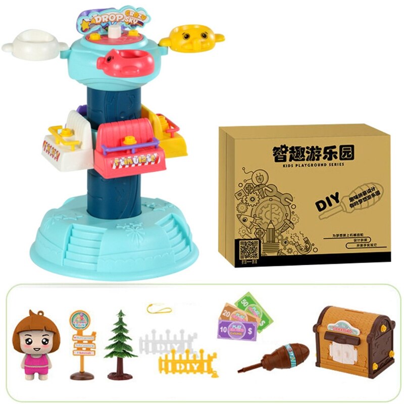 1Set Interactive Plastic Amusement Park Stacking Block Toy with Screwdriver Tumble Game Stacker Block 3D Brick Block: E