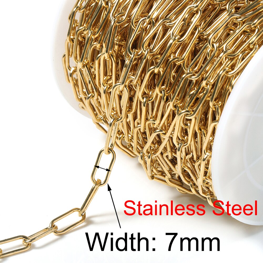 No Faded 1meter Chains Star Link Copper Chains DIY Jewelry Findings for Women Necklace Bracelet Making Supplies: 10 - Steel 7mm